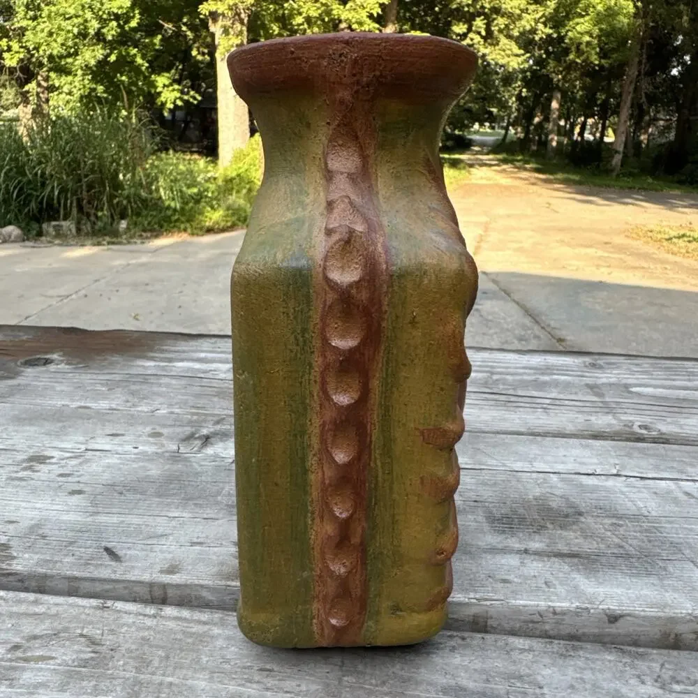 Art Pottery Clay Vase/Vessel/Bottle Raised Sun Celestial Boho Rustic